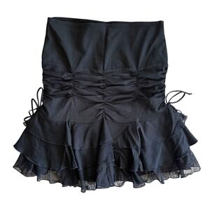 VTG Y2K Betsey Johnson Ruffle Tiered Mesh Mini Skirt Small Black Punk Ballet USA